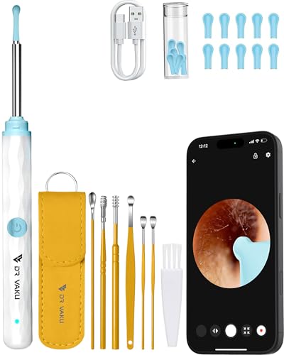 Image of Dr Vaku Earocam Ear Cleaner Earwax Removal Tool with Extra Cleaning Kit (Set of 7) HD Camera Wifi Connection & 6 LED Lights Endoscope Tool + 11 Silicone Tips Free & Storage Case-White /Yellow