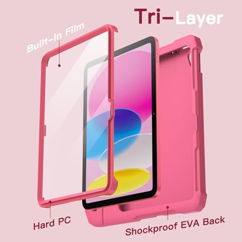Image of JETech Kids Cover Case for iPad (A16) 11th /10th Generation (2025 /2022) with Built-in Screen Protector, Shockproof Full-Body Handle Stand Tablet Protective Cover (Pink)