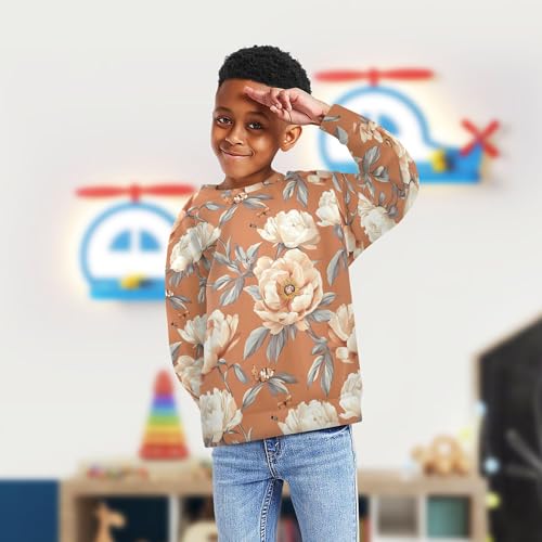 JUNZAN Retro Peonies Terracotta Big Boys Pullover Hoodie Fleece Sweatshirt With Hoodie Sports 4T4