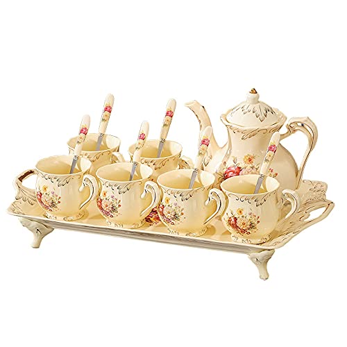 Afternoon Tea Sets - Juego de té de porcelana con tetera, servicio de té de cerámica británica, juego de 6 tazas de café y cucharas con bandeja