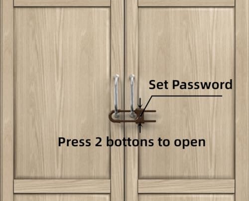 FIGEPO 6 Pack Child Proof U-Shaped Code Sliding Cabinet Door Locks Adjustable Baby Safety Plastic Cupboard Cabinet Latches Set for Knob Handle Drawers Closet Coffee
