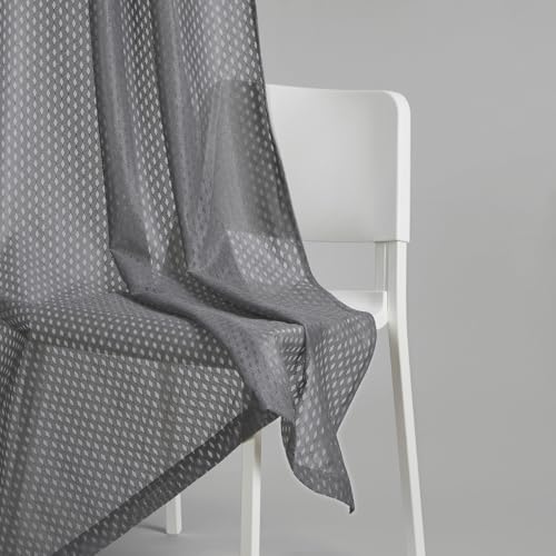 Image of haus & kinder Jacquard Sheer Window Curtains 5 Feet Long Pack of 2 Window Curtains, 5 Feet Curtains for Window, (Abstract Geometric Design, Silver Ripple Ice Blue, 114x152cm)