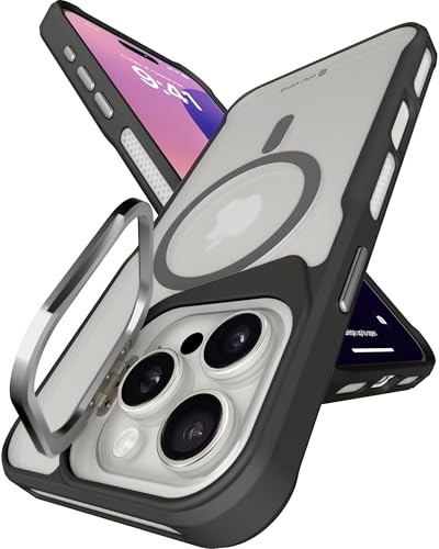 Image of eller sante Roxane Magpro Back Cover Case for iPhone 16 Pro Scratch Resistant Camera Screen Protector TPU Shockproof with Stand Holder Mag-Safe Wireless Charging- Black