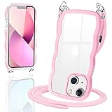 iPhone13 / iPhone14 用 ケース ショルダー クリア TPU いPhone13 スマホケース カバー 創意 個性 肩掛け 首掛け 斜めかけケース 可愛い かわいい 韓国 透明 薄型 耐衝撃 アイフォン13/14(桜 ピンク)