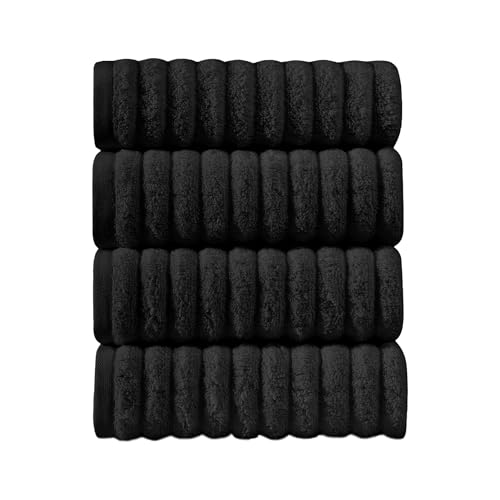 Image of Elegant Comfort Luxury 100% Turkish Cotton Corduroy Ribbed 4 Pack Hand Towel Set 16 x 28 Inch - Absorbent, Super Soft, Quick Dry, Premium Towels for Bathroom, Gym, Spa and Hotel Use, Black