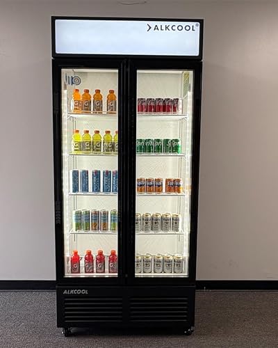 Image of Commercial Beverage Refrigerator Display Fridge, Two Glass Door Upright Drink Cooler with LED Light Adjustable Shelves,ETL Sanitation,18.5 Cu Ft,35.6 inch Wide(Hinge Door