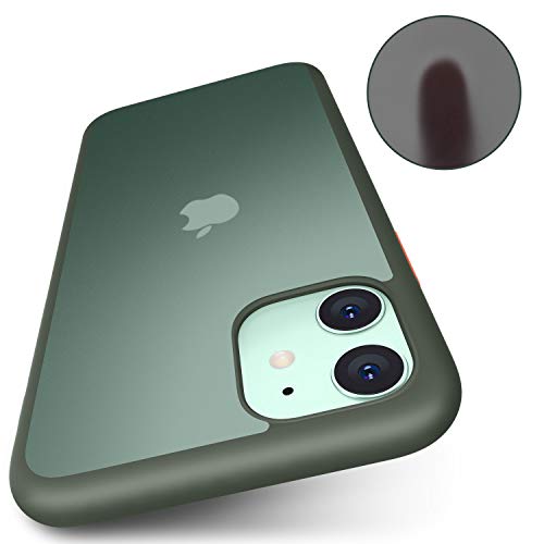 DTTO Compatoble with iPhone 11 Case 2019, [Energetic Series] Translucent Matte Hard PC Back and Soft TPU Bumper Edges [Shockproof Anti-Drop] Cover for New iPhone 11 6.1 Inch, Blackish Green