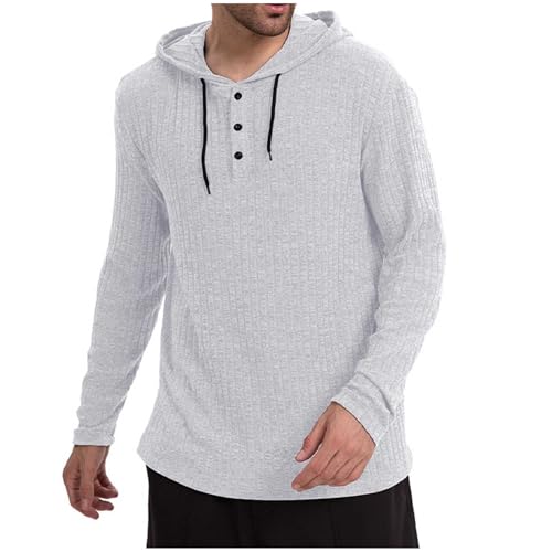 Waffle Knitted Hoodies for Men Vintage Tees Lightweight Pullover Sweatshirts Long Sleeve Button Up Jogger Jumper Tops