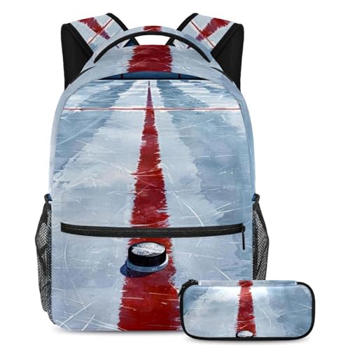 Sac à dos polyvalent 2 pièces stade de hockey sur glace blanc, taille Large pour la rentrée