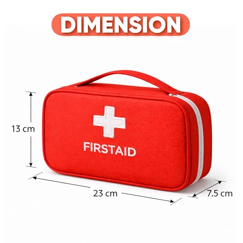 Image of First Aid Kit Bag Portable Medicine Storage Box with Handle Multi-Utility Emergency Organizer with Mesh Pouch & Elastic Loops Spacious & Lightweight Ideal for Home, Travel, Camping & Car Red