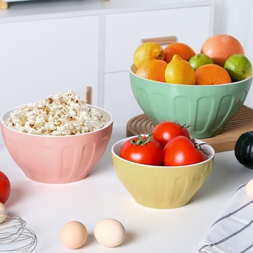 Lareina Ceramic Mixing Bowls for Kitchen, Large Nesting Mixing Bowl Set for Serving, Baking, Food Prepping, Cooking, Salad, Sourdough, Gift, Microwave Safe, Big 3.2/1.7/1.2 Qt, Set of 3, Pastel Color - Thumbnail 4