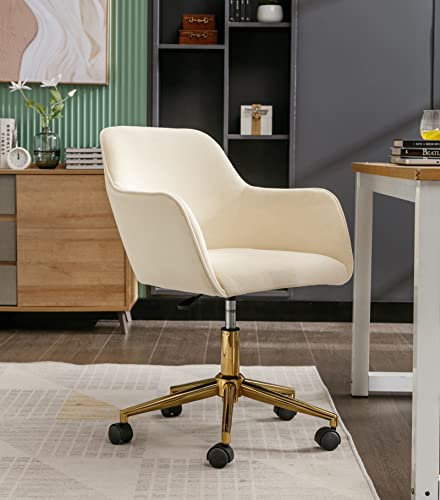 Henf Velvet Office Chair, 360° Swivel Chair Home Desk Chair Tufted Vanity Chair With Elegant Gold Base, Soft Small Task Chair For Kids Student, Living Room Bedroom Furniture (Style10-Beige) #TOP2