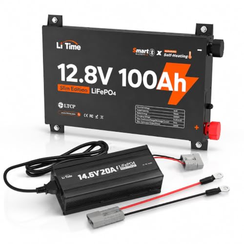 Image of Litime 12V 100Ah Slim Self-Heating LiFePO4 Battery & 12V 20A AC-DC Charger