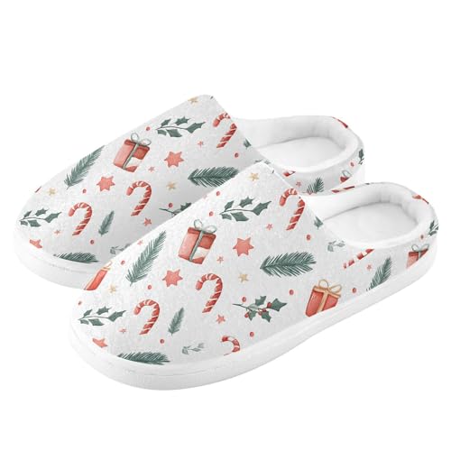 Fuzzy Memory Foam Slippers for Women/Men Candy Cane Gift Box Pattern Fluffy Winter House Shoes Indoor and Outdoor4
