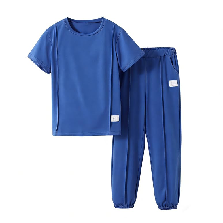 Image of OLMRJKD Boys 2 Piece Outfits Color Block Clothes Short Sleeve T Shirt and Camouflage Pants Summer Clothing Sets
