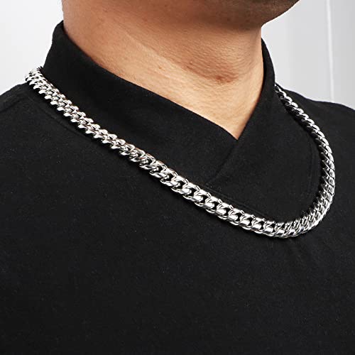 Image of JoycuFF Gifts for Godson from Mom Dad for Birthday Graduation Necklace Inspirational Men Cuban Link Chain Silver Stainless Steel Hip Hop Chain 10MM 18 Inches
