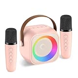 Karaoke Machine for Kids Adults, Mini Portable Bluetooth Karaoke Speaker with 2 Wireless Microphone and Lights, Birthday Gifts for Girls Ages 4, 5, 6, 7, 8, 9, 10, 12+ Family Home Party (Pink)