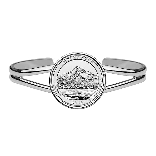 US 2010 Oregon Mount Hood National Forest Quarter BU Unc Coin Silver Plated Cuff Bracelet - Beautiful