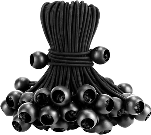 Luxiremi 20 Stück Bungee-Schnüre mit Kugeln, 15cm Latex Bungee-Krawatten Heavy Duty Tarpaulin Ball Bungee für Tarpaulin, Camping Tarp und Haushaltsgegenstände (Schwarz)
