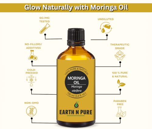 Image of Earth N Pure Moringa Oil | 100% Pure & Natural | Cold-Pressed | Skin, Hair & Massage | Deeply Moisturizing | Vegan & Cruelty-Free | 100ml