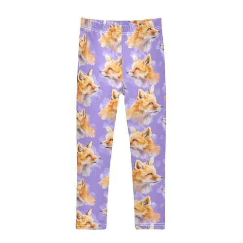 Fox Purple Tie Dye Girls Leggings Soft Stretch Workout Yoga Dance Pants for Kids Casual Tights