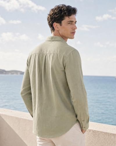 Image of Nobero Breezy Premium Linen Cotton Shirt for Men | Stylish Casual Shirts for Men | Semi Cut Collar | Box Pleat | Curved Hem | Regular Fit | Full Sleeve | S-XXXL