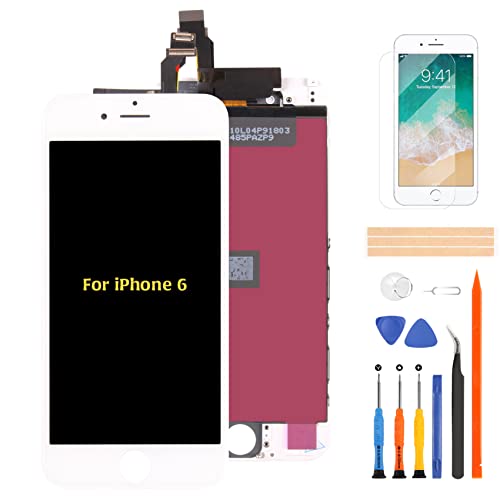 A-MIND 4.7 inch for iPhone 6 Screen Replacement Touch Screen Digitizer A1549 A1586 A1589 LCD Display Full Assembly Repair Kits with Screen Protector+Tools (White)