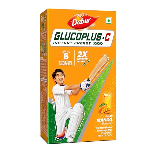 DABUR Gluco-C Instant Powder Energy Glucose (Mango Flavour) - 1Kg | Replenishes Energy | 20% More Glucose In Every Sip | Vitamin C Helps Boosts Immunity | Calcium Supports Bone Health