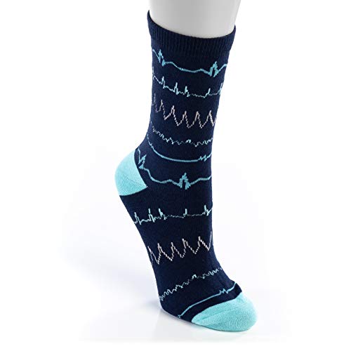 Mid Calf Cut Women’s Socks – Navy Cardiac EKG Rhythm Nurse Socks –