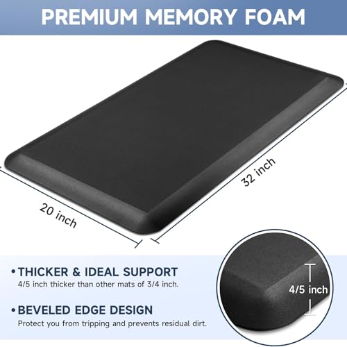 Image of 4 /5 Inch Thick Kitchen Mats for Floor, StepRite Kitchen Rug for Standing Desk, Non-Slip, Thicker, Stain & Water Resistant, Comfort Anti Fatigue Floor Mat for Home, Kitchen, Office - Black, 32 * 20''