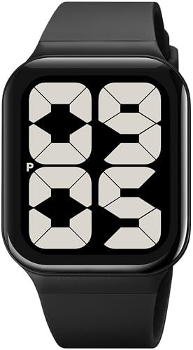 findtime Big Numbers Square Dial Digital Watch for Men Women Unisex Seniors, 50M Waterproof Large LED Electronic Time Black Wristwatch Simple Designer