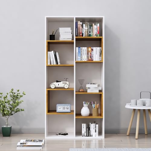 Image of Bniture 10 Tier Engineered Wood Open Book Shelf Wooden Bookshelf for Home, Kids Room & Study Room | Multipurpose Free Stand Corner Book Organizer for Library Room, Office | Frosty White & Giant Wood