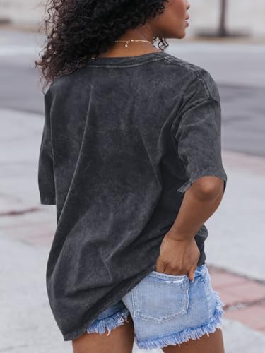 Flowyair Womens Oversized T Shirts Summer Loose Fit Cotton Short Sleeve Basic Tees Casual V Neck Boyfriend Tunic Tops2