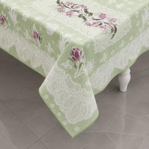 Image of STITCHNEST Florenza Green Cotton Net Table Cover 40x60 Inches
