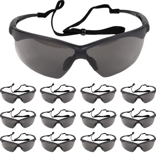 ATERET Rival Safety Glasses - Clear Hard Coated Rubber Temples Nose Piece - Suitable for Nurses Mechanic Electrician Construction Laboratory Safety Protection (12 Pairs Grey/Rival)