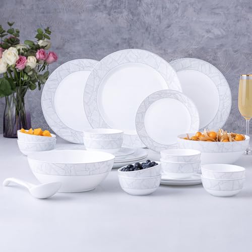 Image of Larah by Borosil 29pc Opalware Ivy Dinner Set for Family of 6 | Microwave & Dishwasher Safe Crockery Set for Dining & Gifting | Plates & Bowls
