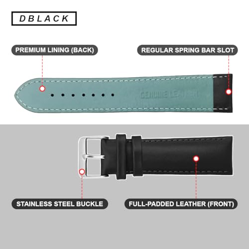 Image of DBLACK ''ZEUS'' Genuine Leather Watch Strap, Minimalist Design Watch Belt / / For 18mm, 20mm, 22mm, or 24mm Full-Padded Watch Band (Choose Your Size & Color)