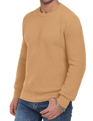 Mens Crewneck Pullover Sweater Textured Long Sleeve Casual Knitted Sweaters with Ribbing Edge3