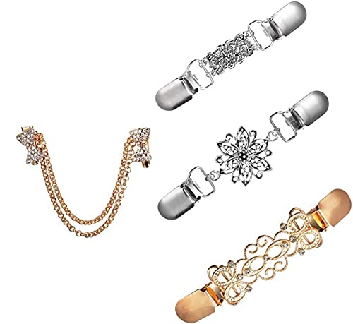 ELECDONShirt Collar Clip, Sweater Clips for Women Girls Retro Cardigan Collar Clips Set Hollow Flower Pearl Dresses Sweater Shawl Cardigan Collar Clip