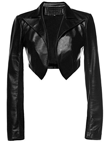 Womens Leather Shrug 100% Genuine Lambskin Leather Crop Moto Bolero Shrug Black Jacket Slim Fit WJ020