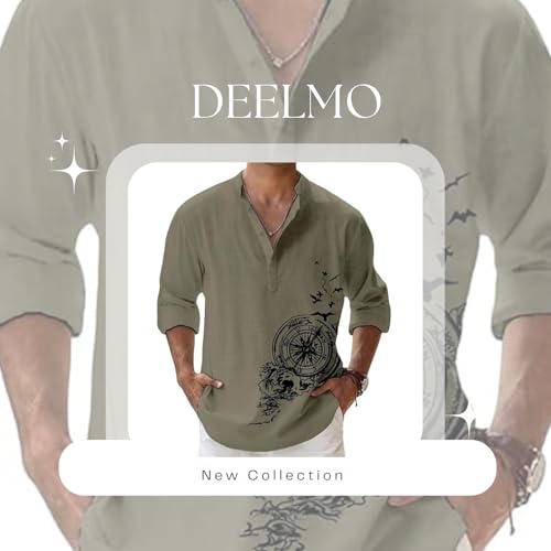 DEELMO Men’s Cotton Blend Short Kurta with Mandarin Collar, Unique Design and Full Sleeve in a Casual Style