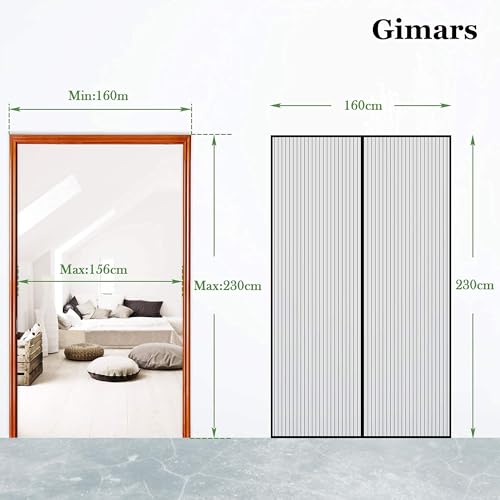 Gimars Magnet Fliegengitter Tür, Insektenschutz Tür 160 * 230cm, Magnetvorhang Fliegennetz Moskitonetz für Balkontür Kellertür Wohnzimmer Terrassentür, Fliegenschutz ohne Bohren (Schwarz)