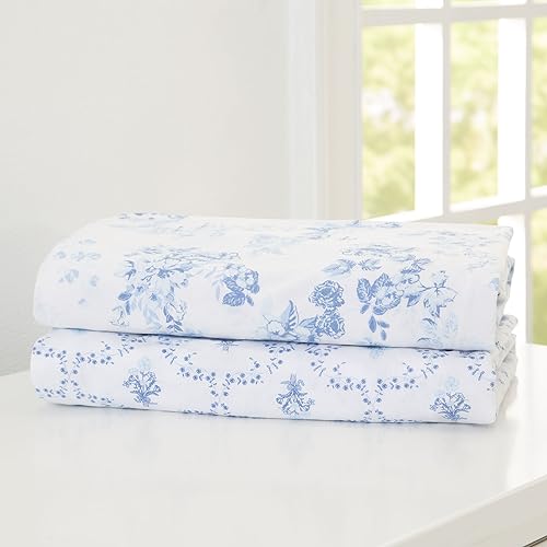 Image of Delta Children Fitted Crib Sheets for Girls and Boys - 100% Organic Cotton Crib Sheet for Standard Crib and Toddler Mattresses - 28x52 Inch - GOTS Certified (Pack of 2), Blue Botanicals