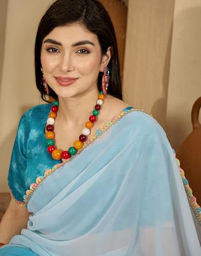 Image of SIRIL Women's Georgette Floral Printed Saree with Unstitched Blouse Piece