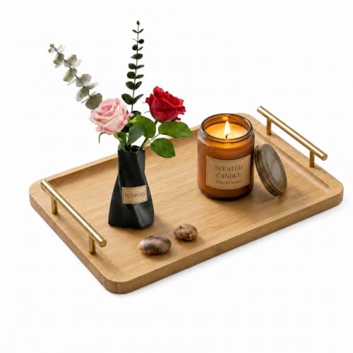 Bathroom Tray with Gold Handle for Countertop Organizer,Bamboo 11.8"X 7.8" - image 1