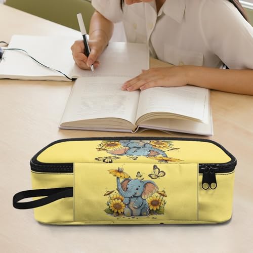Image of Elephant Baby Girls Pencil Case Large Capacity,Sunflower Butterfly Pencil Pouch for Preschool Kids Casual Pencil Bag for 2Nd 3Rd Childen Pencil Box for Boys Adults Men Pencil Container
