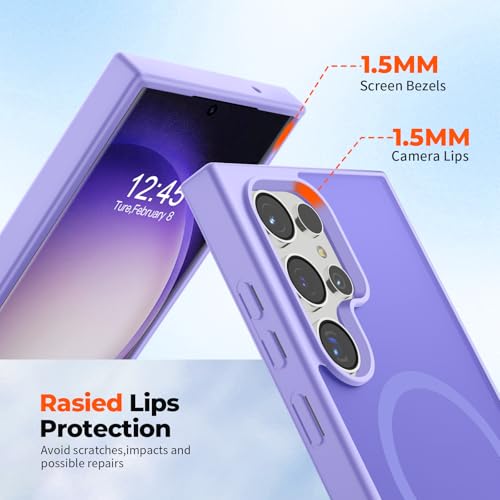 Image of SUPFINE Magnetic for Samsung Galaxy S23 Ultra Case, (Built-in Magnets) (Military Grade Drop Protection) Slim Translucent Shockproof Phone Case,Purple