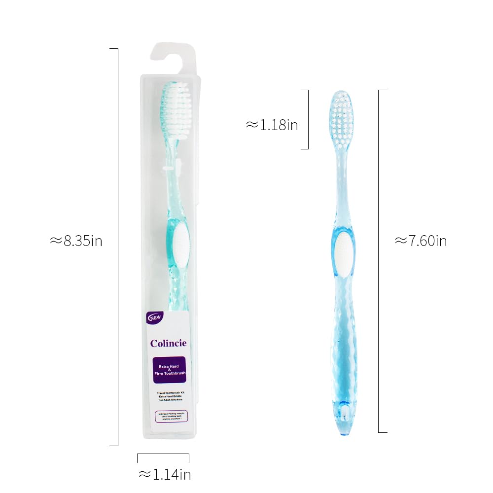 Spazzolino da denti solido, setole extra dure per fumatori adulti, kit di spazzolini da denti da viaggio multicolore trasparente, con custodia, confezione da 12 (12)