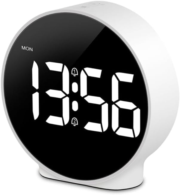 Plastic Digital Alarm Clock, Hd Led Display Alarm Clock, Simple Table Clock, Electronic Desk Clock, Dual Alarms, 12/24Hr, 4 Adjustable Brightness For Bedroom, Office, Table,White