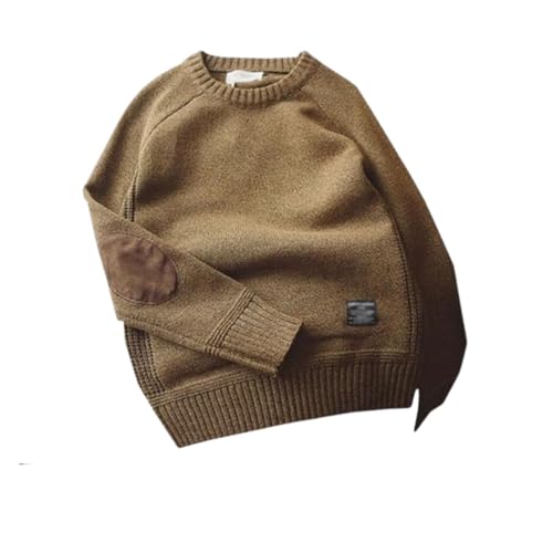 Mens Sweater with Elbow Patches, Vintage Crew Neck Knitted Sweaters for Mens,Crew Neck Elbow Patch Thick Knit Sweater